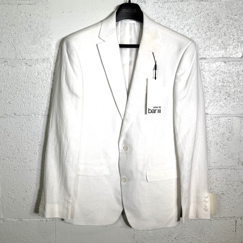 Bar III Men's Slim-Fit White 100% Linen Suit Jacket white 38R $360